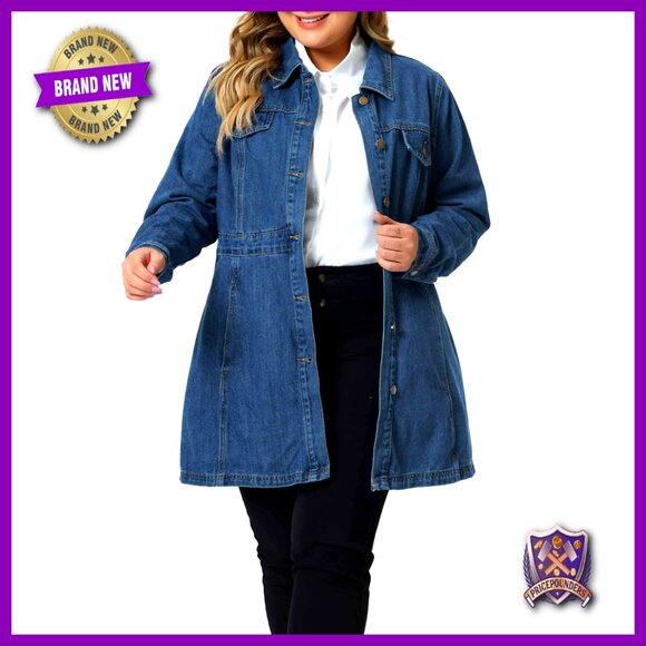 Plus Size Denim Jacket Classic Button Front Long Sleeve Chic Casual Wear